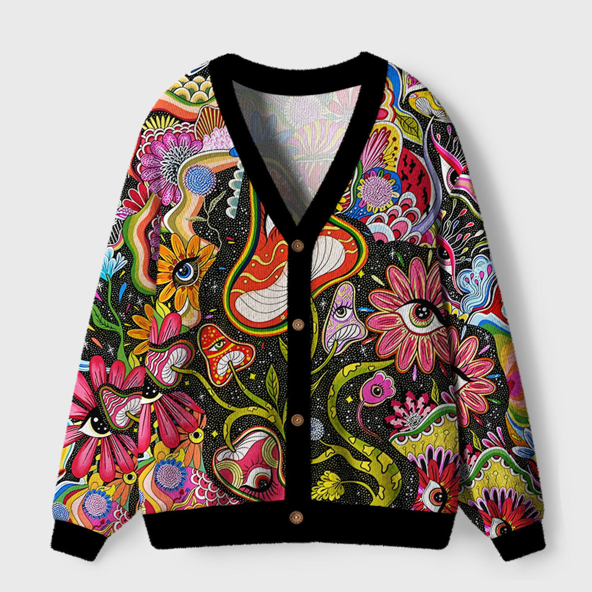 Purplehecate Psychedelic Floral Ocular Ugly Cardigan Sweaters