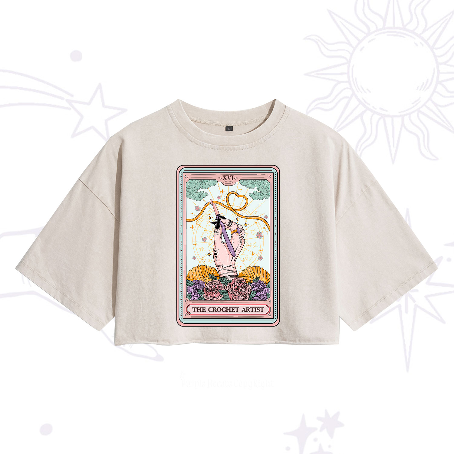 Purplehecate The Crochet Artist Tarot Card Washed Cropped T-Shirt