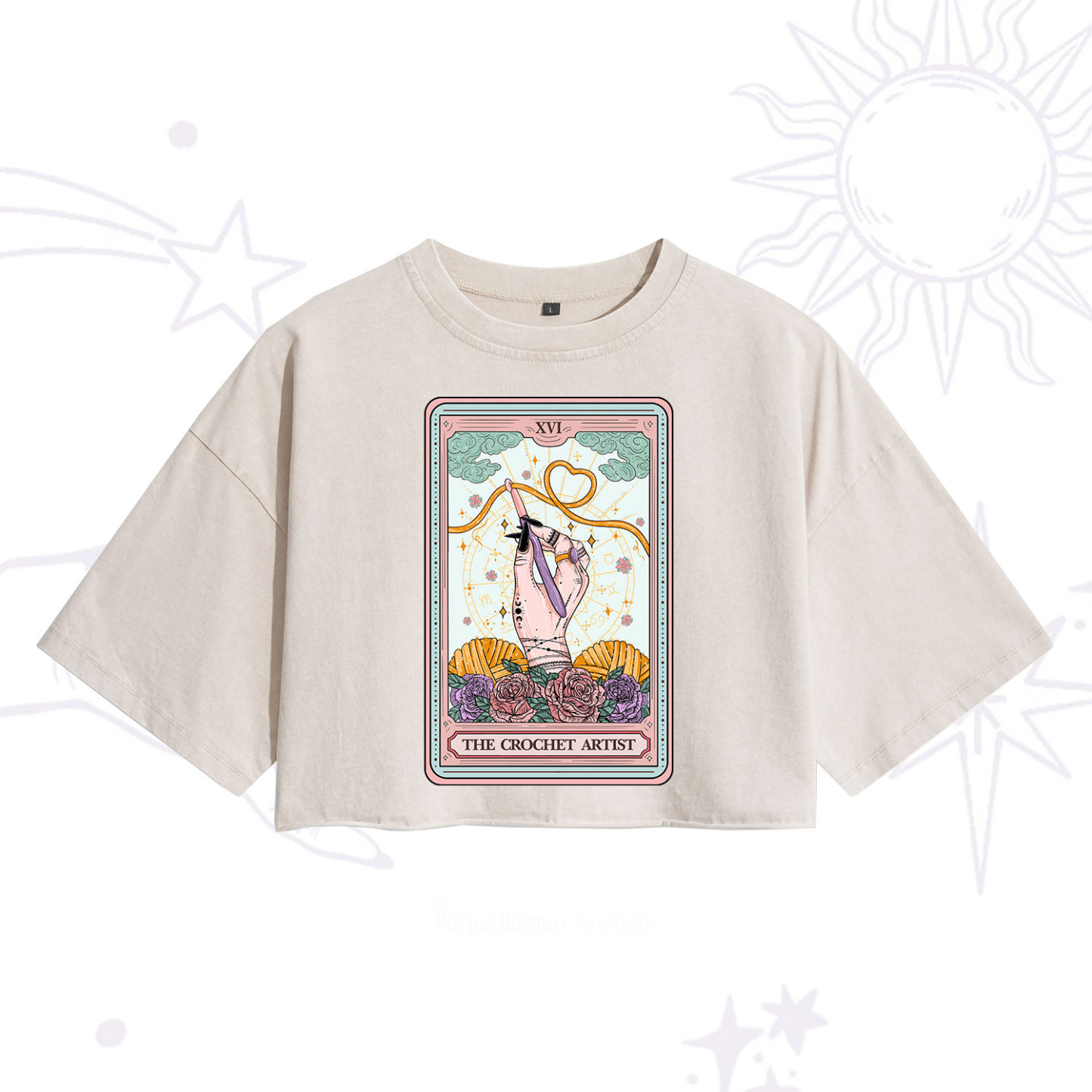 Purplehecate The Crochet Artist Tarot Card Washed Cropped T-Shirt