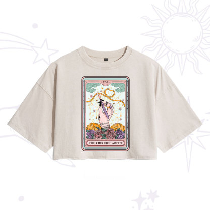 Purplehecate The Crochet Artist Tarot Card Washed Cropped T-Shirt