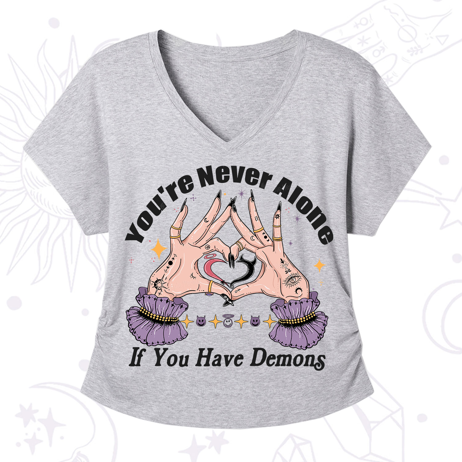 Purplehecate You're Never Alone If You Have Demons V-Neck T-Shirt