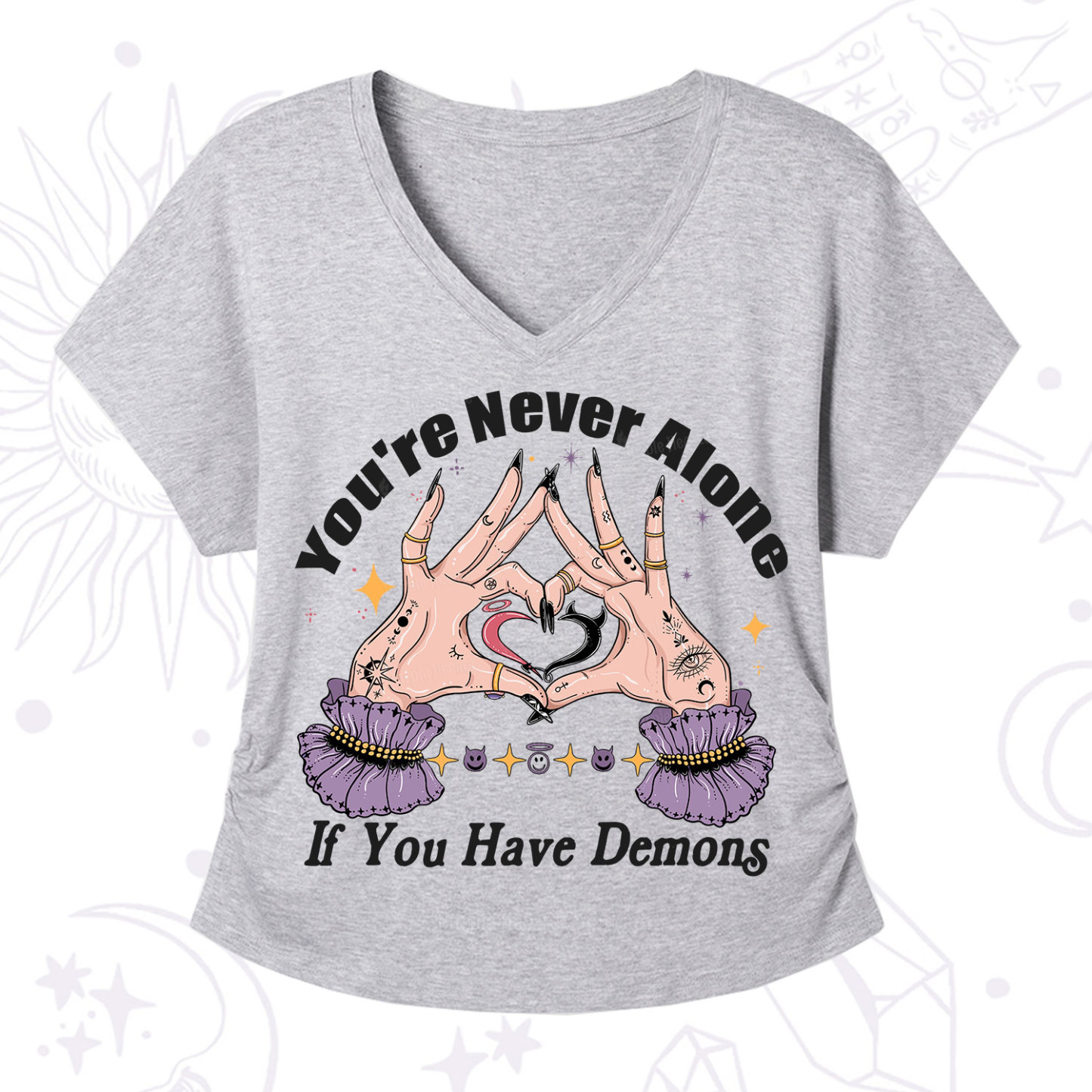 Purplehecate You're Never Alone If You Have Demons V-Neck T-Shirt