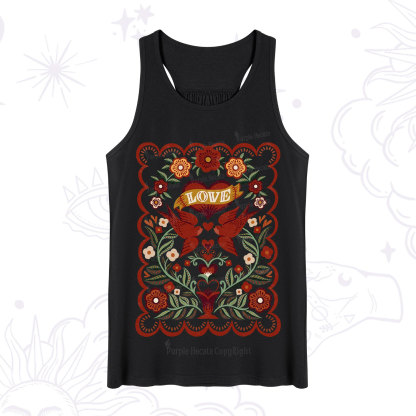 Purplehecate Folk Love Birds Floral Tank
