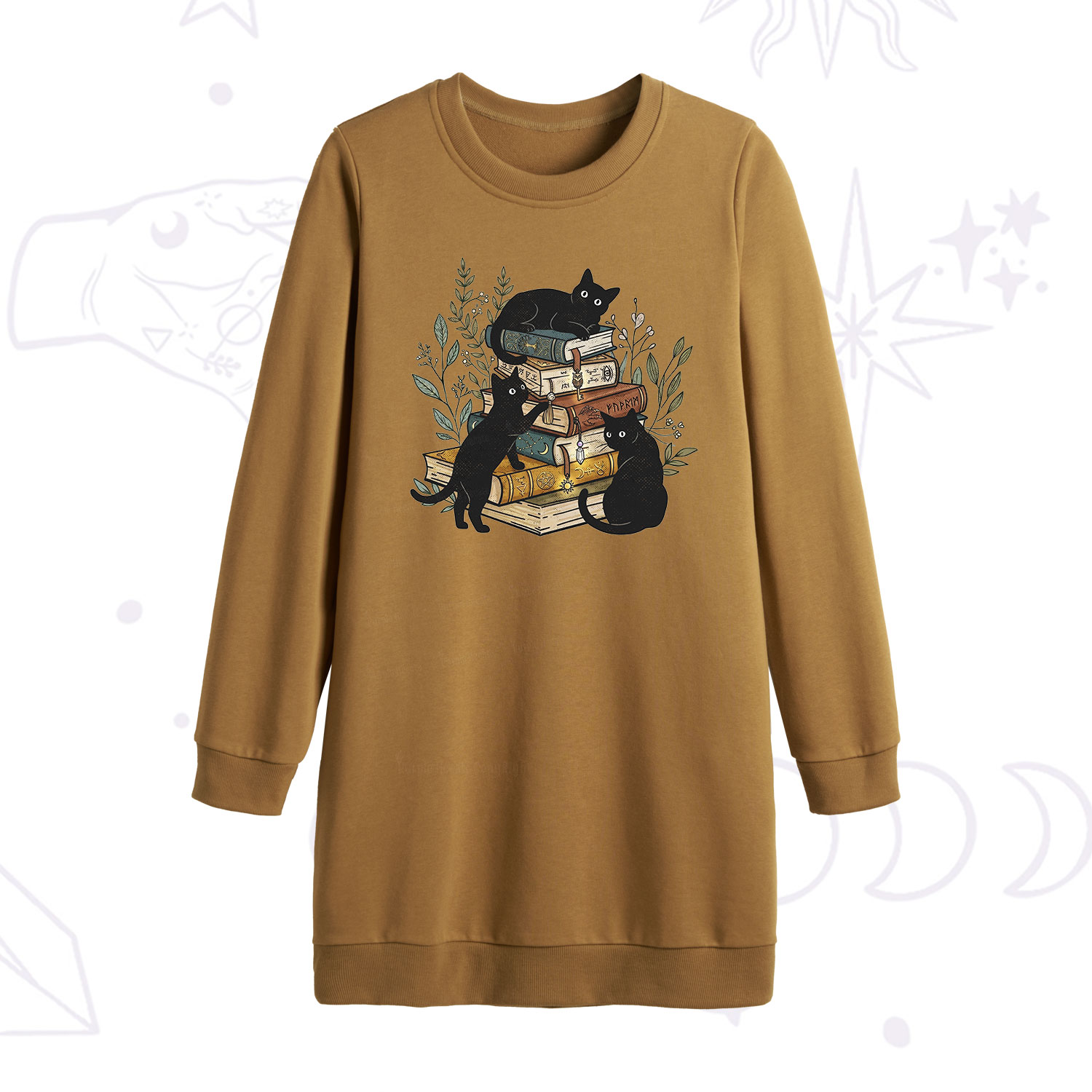 Purplehecate Enchanted Library Three Black Cats Sweatshirt Dress