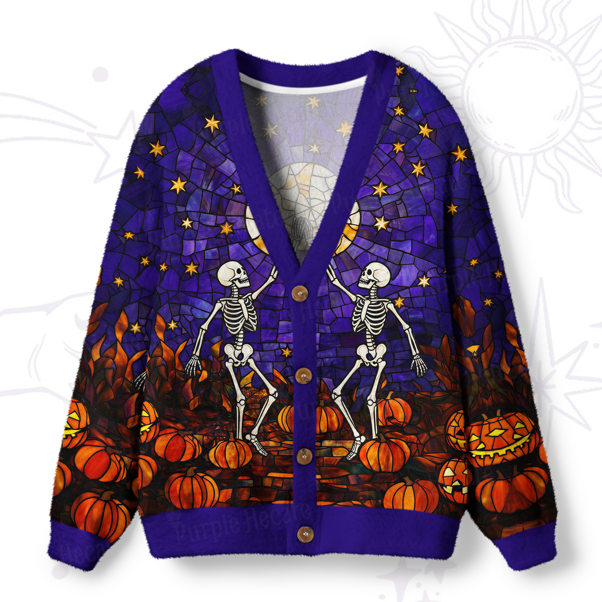 Purplehecate Halloween Dancing Skeletons Ugly Cardigan Sweaters