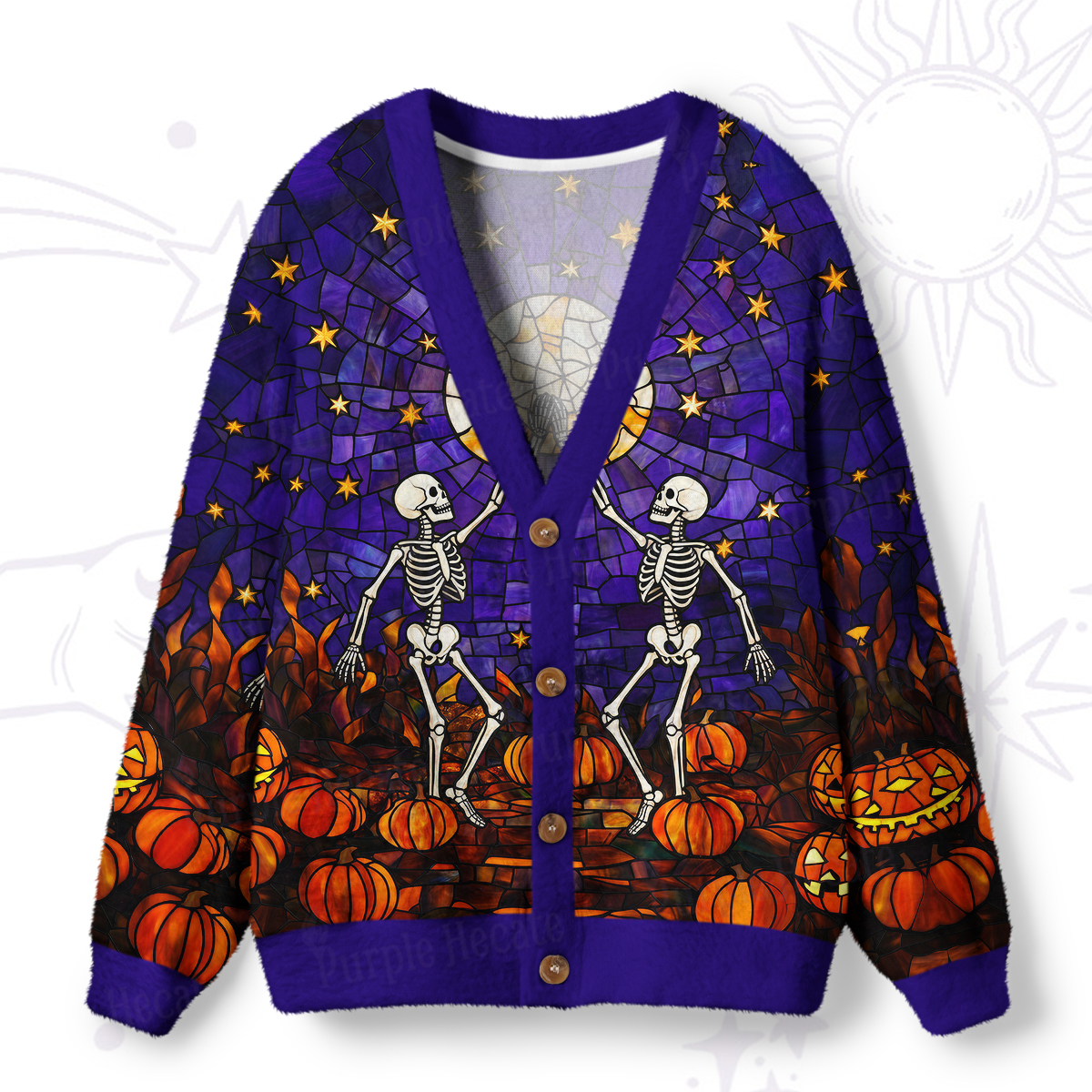 Purplehecate Halloween Dancing Skeletons Ugly Cardigan Sweaters