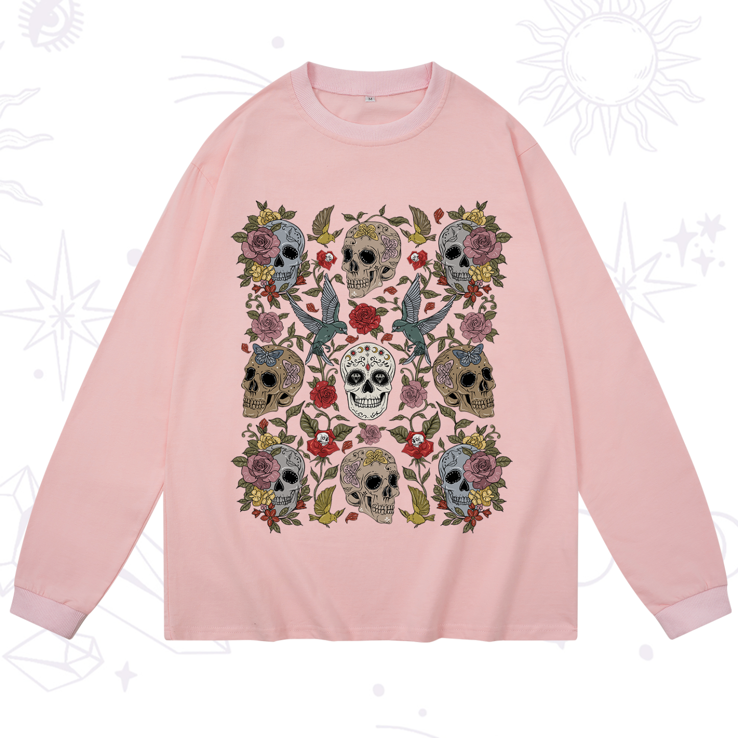 Purplehecate Skull Floral Long Sleeve T-Shirt