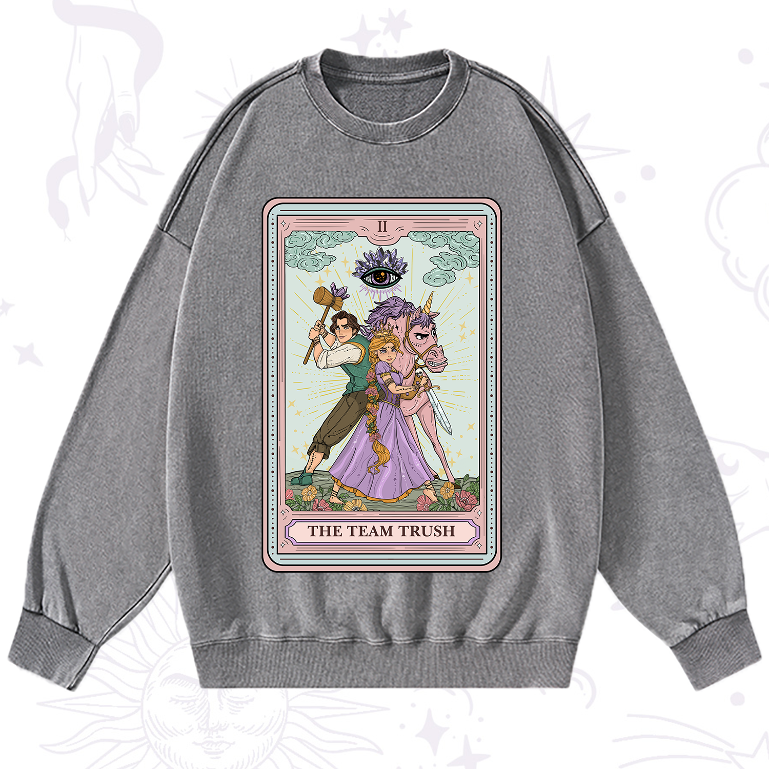 Purplehecate The Team Trush Tarot Card Washed Sweatshirt