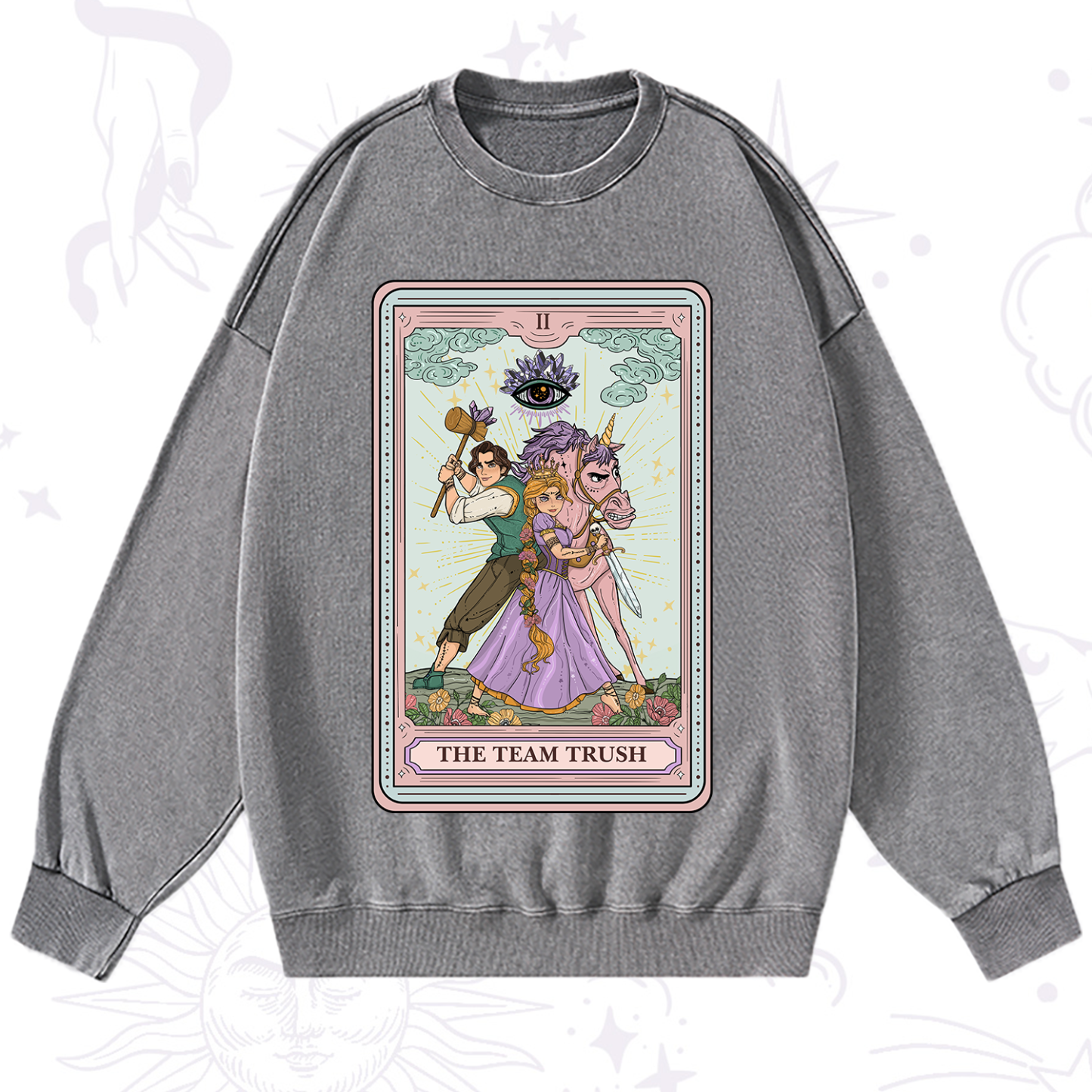 Purplehecate The Team Trush Tarot Card Washed Sweatshirt