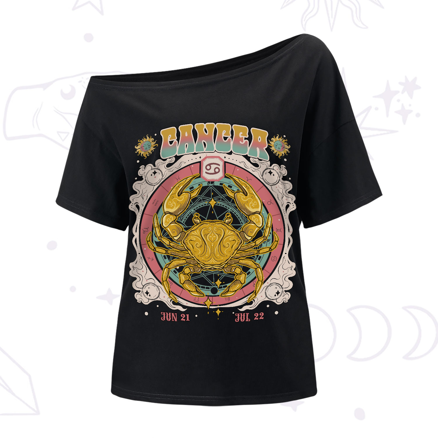 Purplehecate Cancer Cosmic Zodiac One-Shoulder T-Shirt