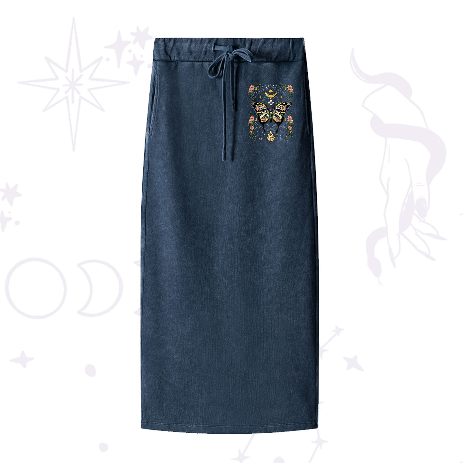 Purplehecate I Am Opening Washed Drawstring Long Skirt