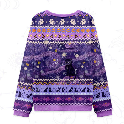 Purplehecate Mystic Cat Beneath the Cosmic Veil Ugly Halloween Sweatshirts