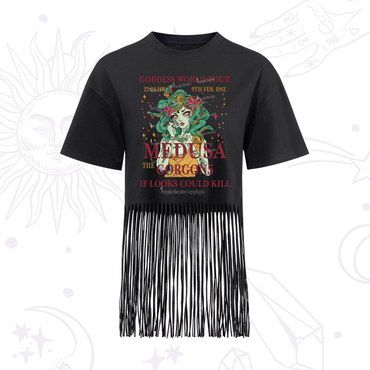 Purplehecate Medusa The Gorgons Fringe Hem T-Shirt