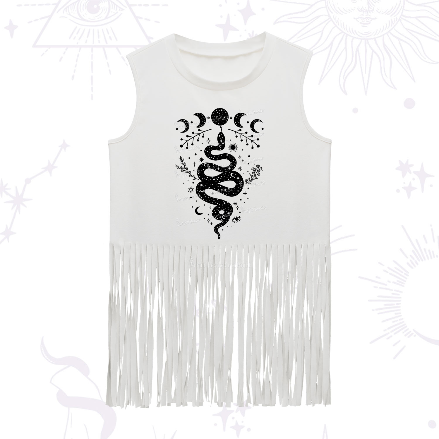 Purplehecate Snake And Moon Phase Comfort Fringe Tank Top
