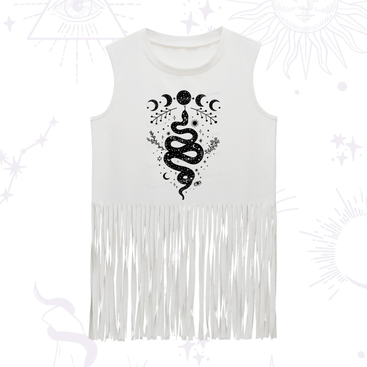 Purplehecate Snake And Moon Phase Comfort Fringe Tank Top