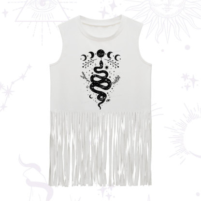 Purplehecate Snake And Moon Phase Comfort Fringe Tank Top