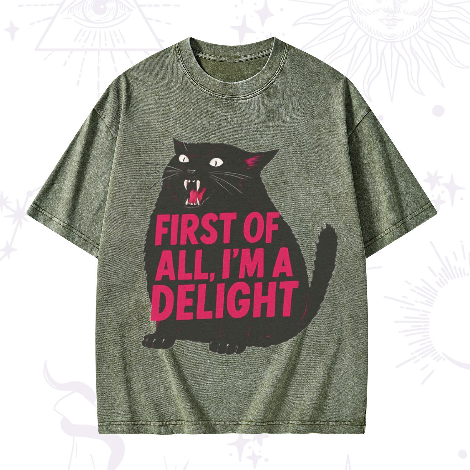 Purplehecate First Of All I'm A Delight Cat Washed T-Shirt
