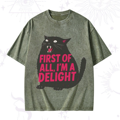 Purplehecate First Of All I'm A Delight Cat Washed T-Shirt