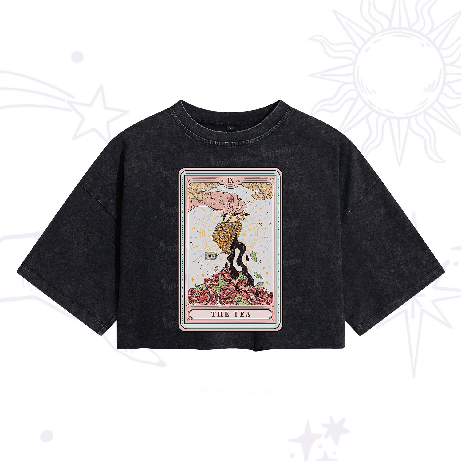 Purplehecate The Tea Food Tarot Washed Cropped T-Shirt