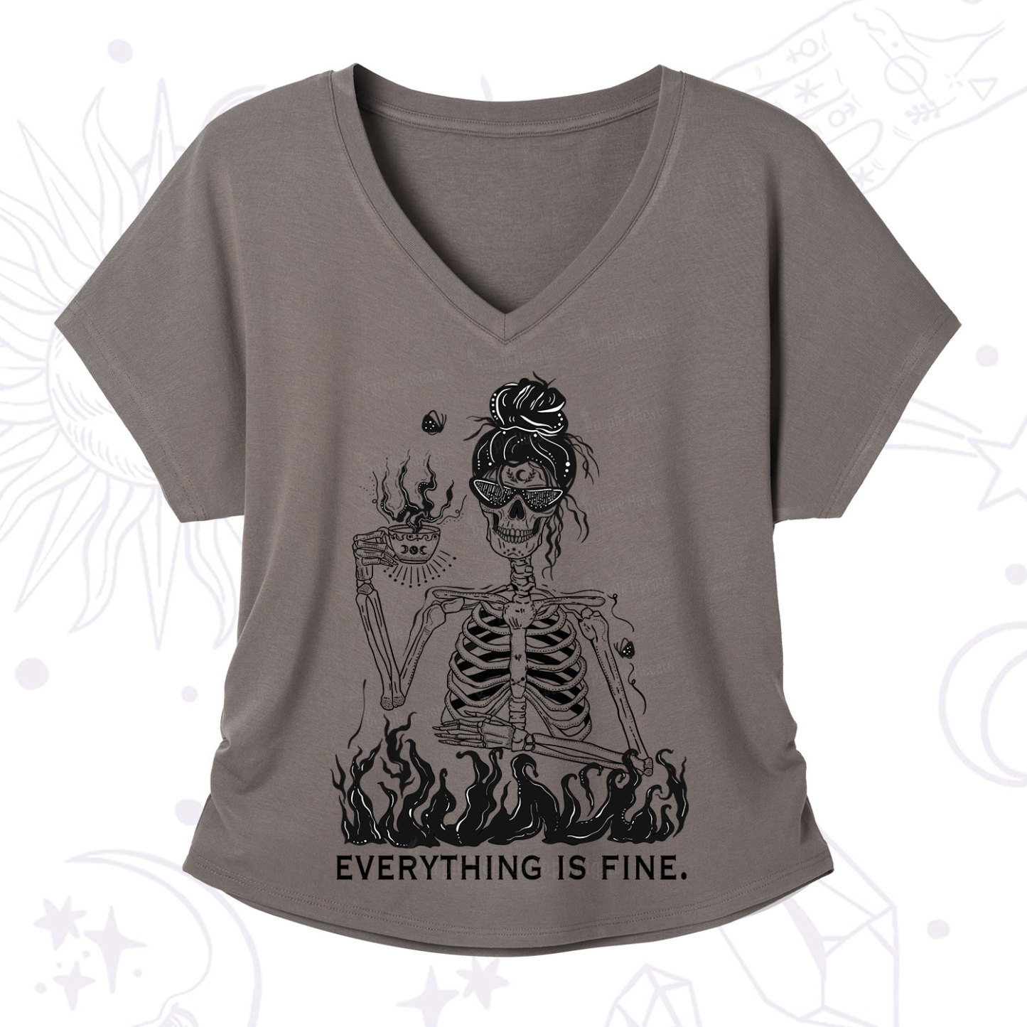 Purplehecate Everything Is Fine V-Neck T-Shirt