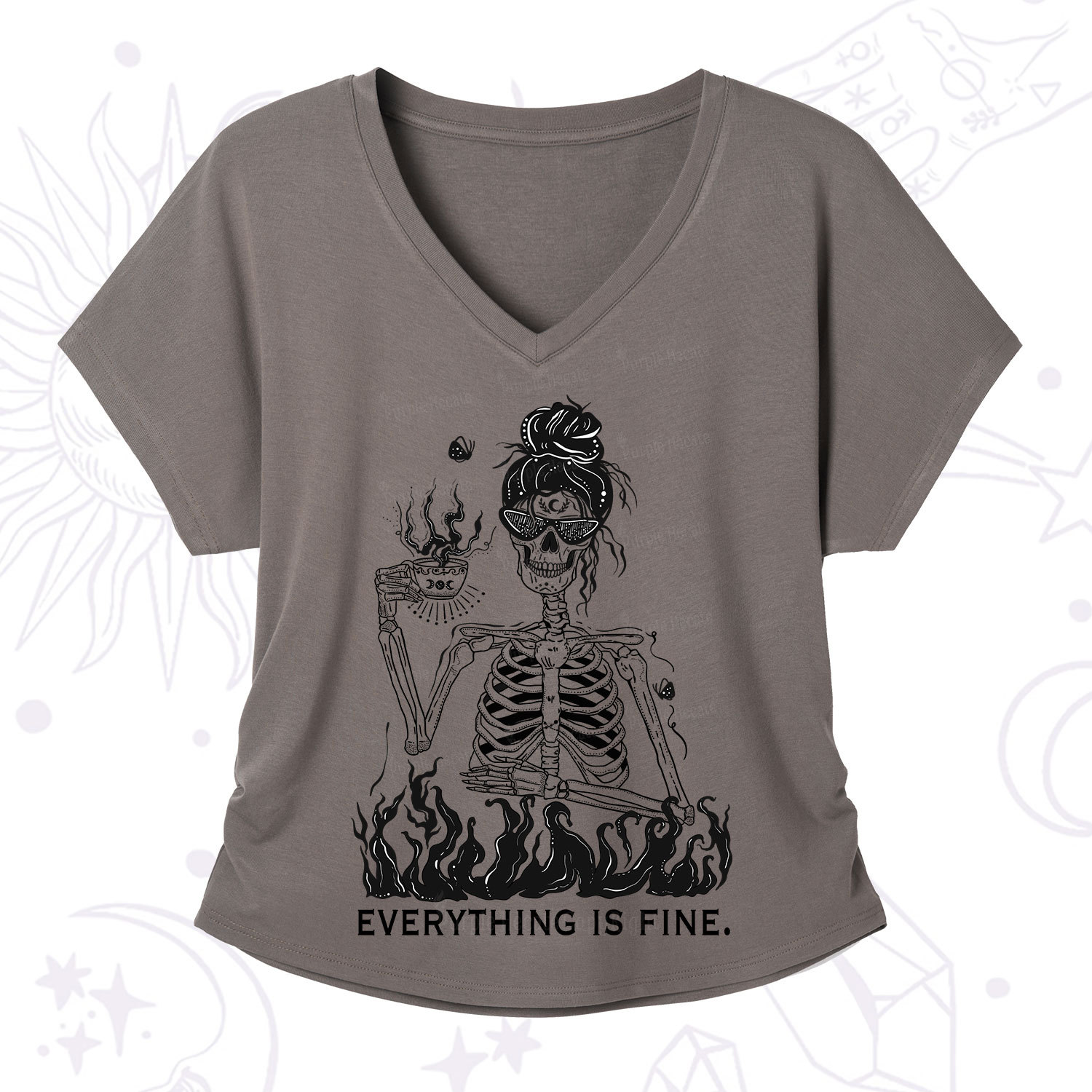 Purplehecate Everything Is Fine V-Neck T-Shirt