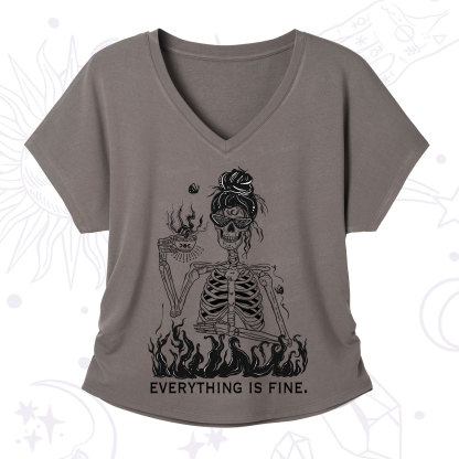 Purplehecate Everything Is Fine V-Neck T-Shirt