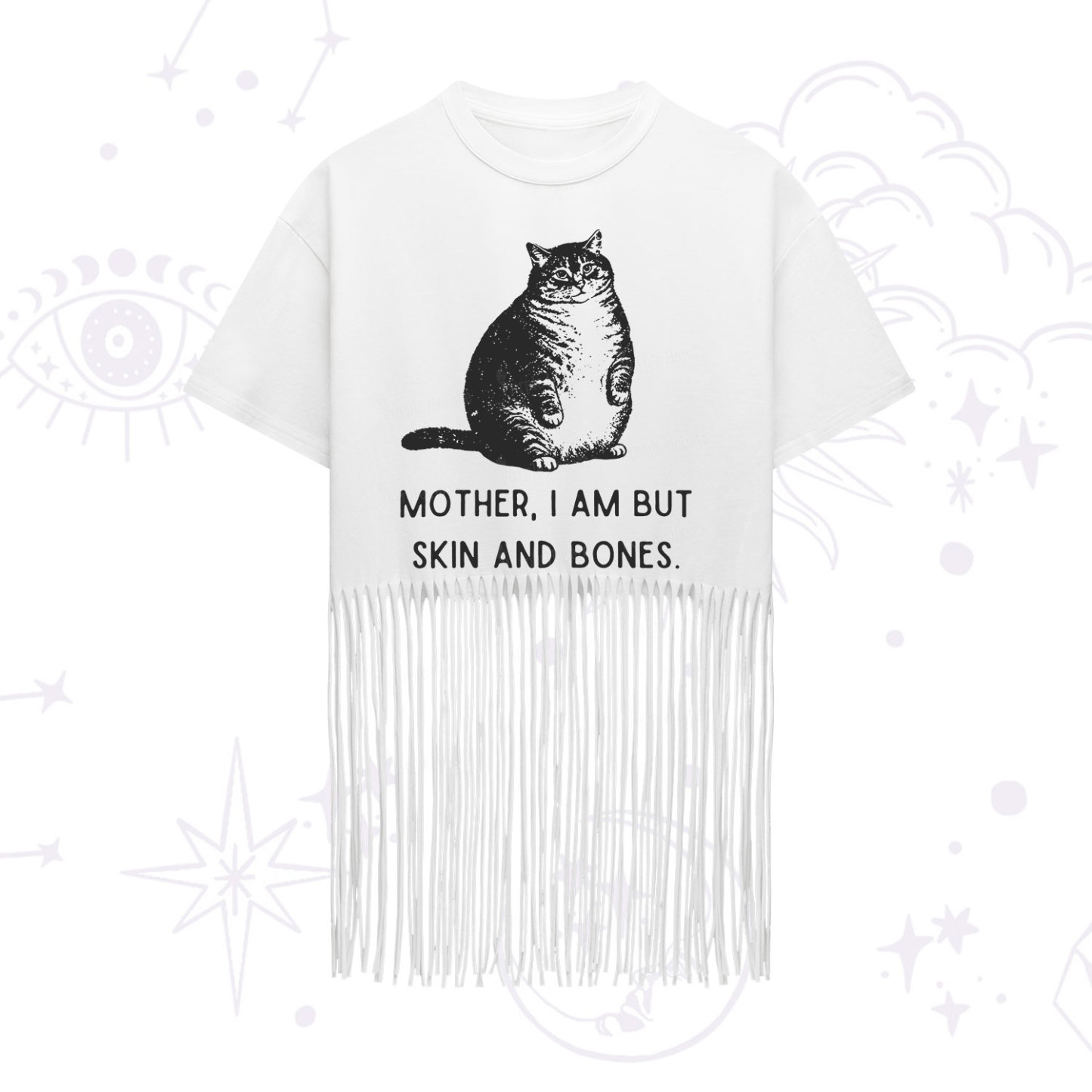 Purplehecate Cat Mother I Am But Skin And Bones Fringe Hem T-Shirt