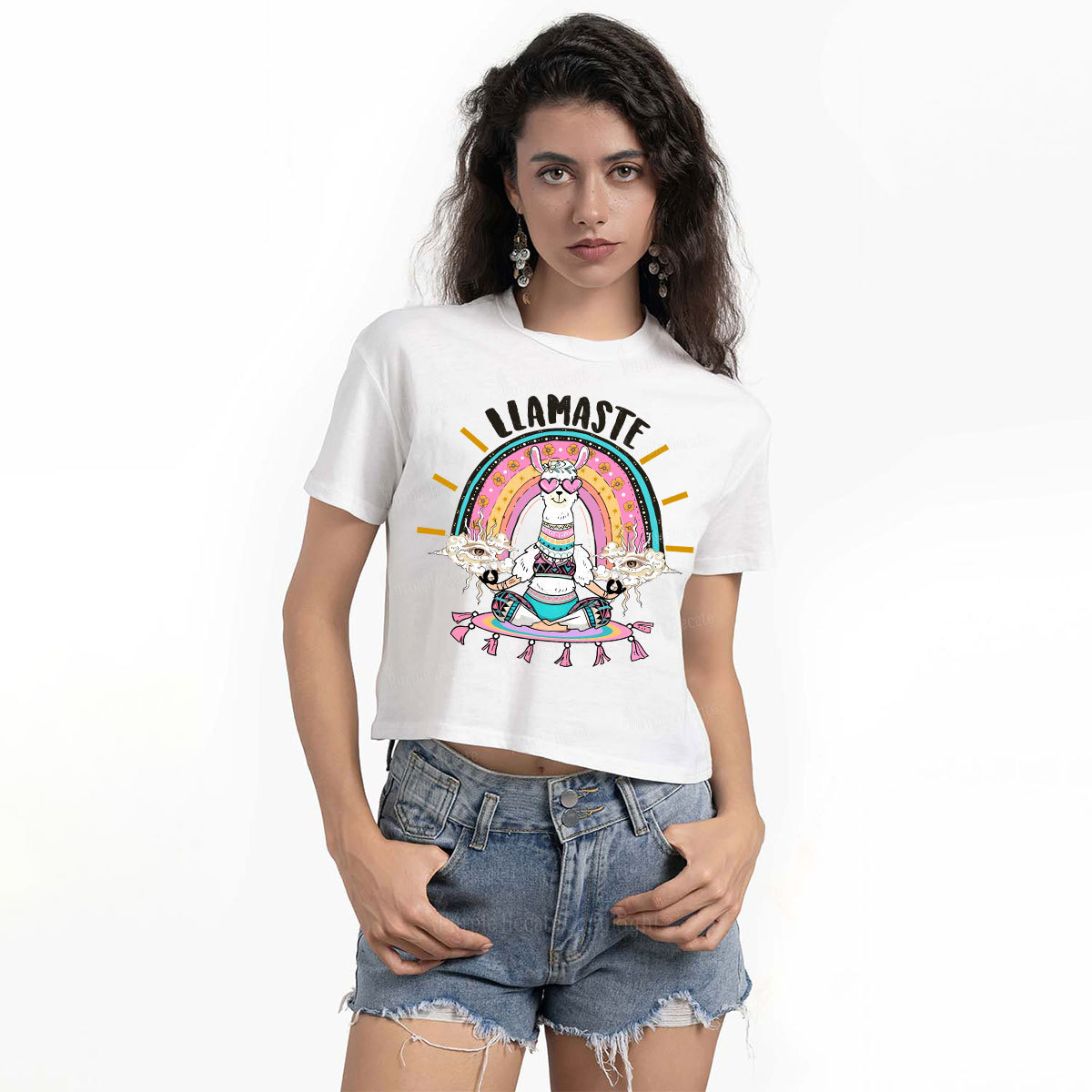 Purplehecate Llama Meditating Crop T-Shirt