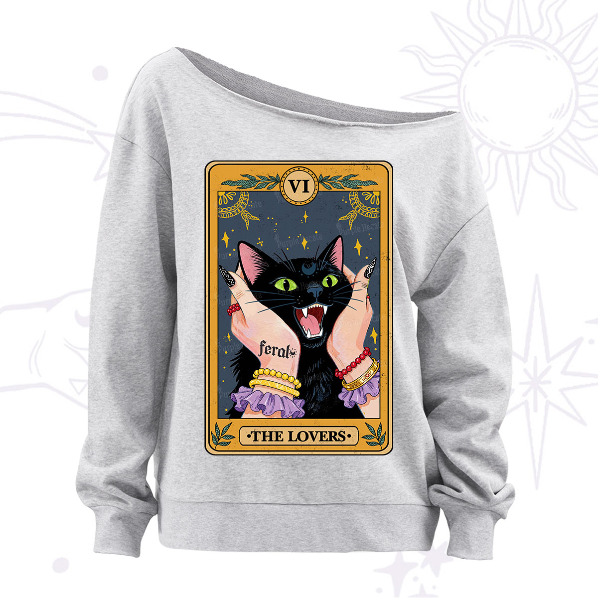 Purplehecate The Lovers Tarot Feral Cat Off The Shoulder Sweatshirt