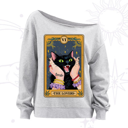 Purplehecate The Lovers Tarot Feral Cat Off The Shoulder Sweatshirt