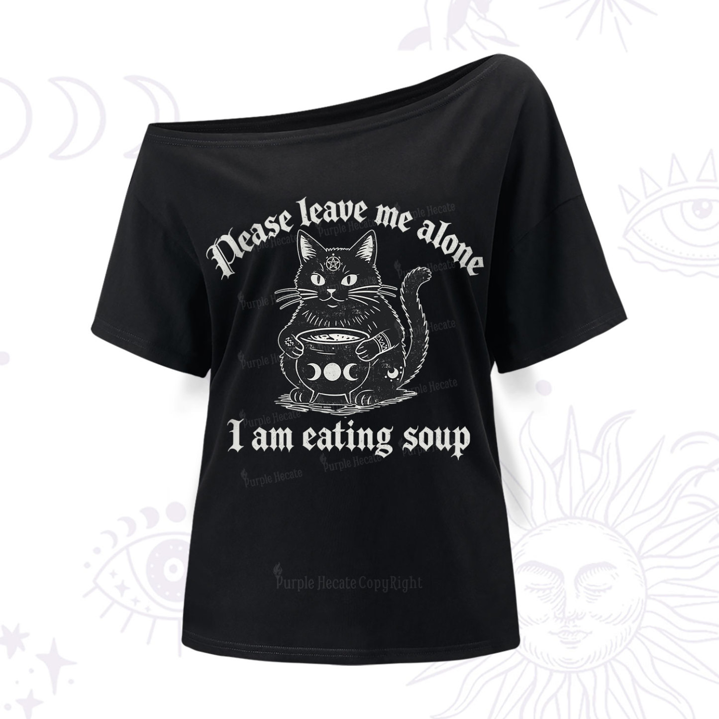 Purplehecate Magic Cat Eating Soup One Shoulder T-Shir