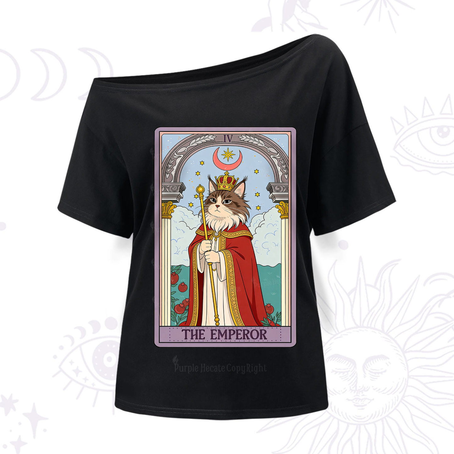 Purplehecate The Emperor Cat Tarot One Shoulder T-Shir