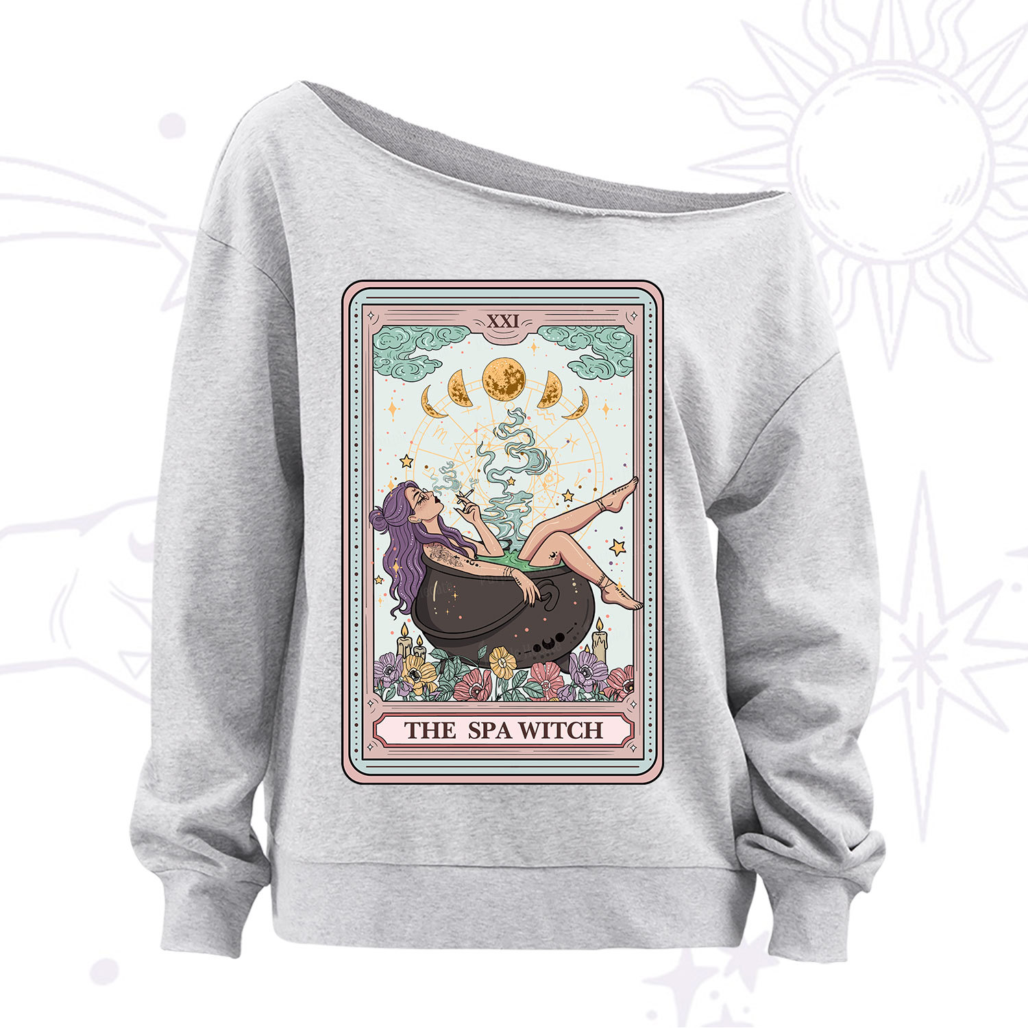 Purplehecate The Spa Witch Tarot Card Off The Shoulder Sweatshirt