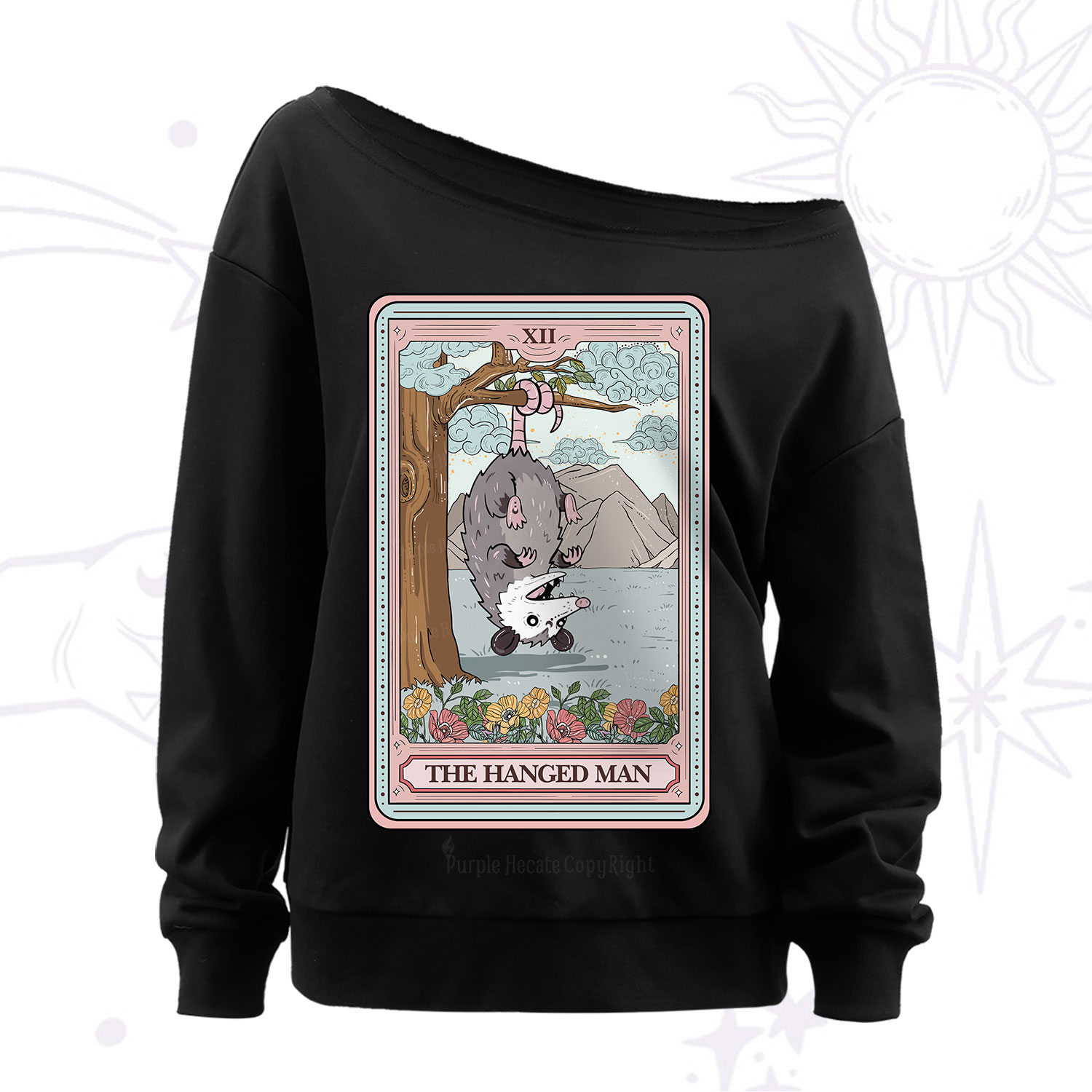 Purplehecate The Hanged Man Tarot Opossum Off The Shoulder Sweatshirt