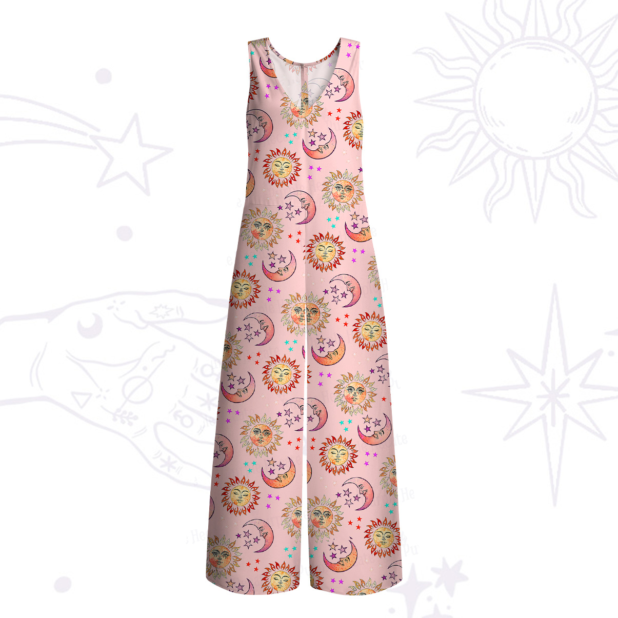 Purplehecate Dancing Suns and Lunar Dreams Wide Leg Jumpsuit