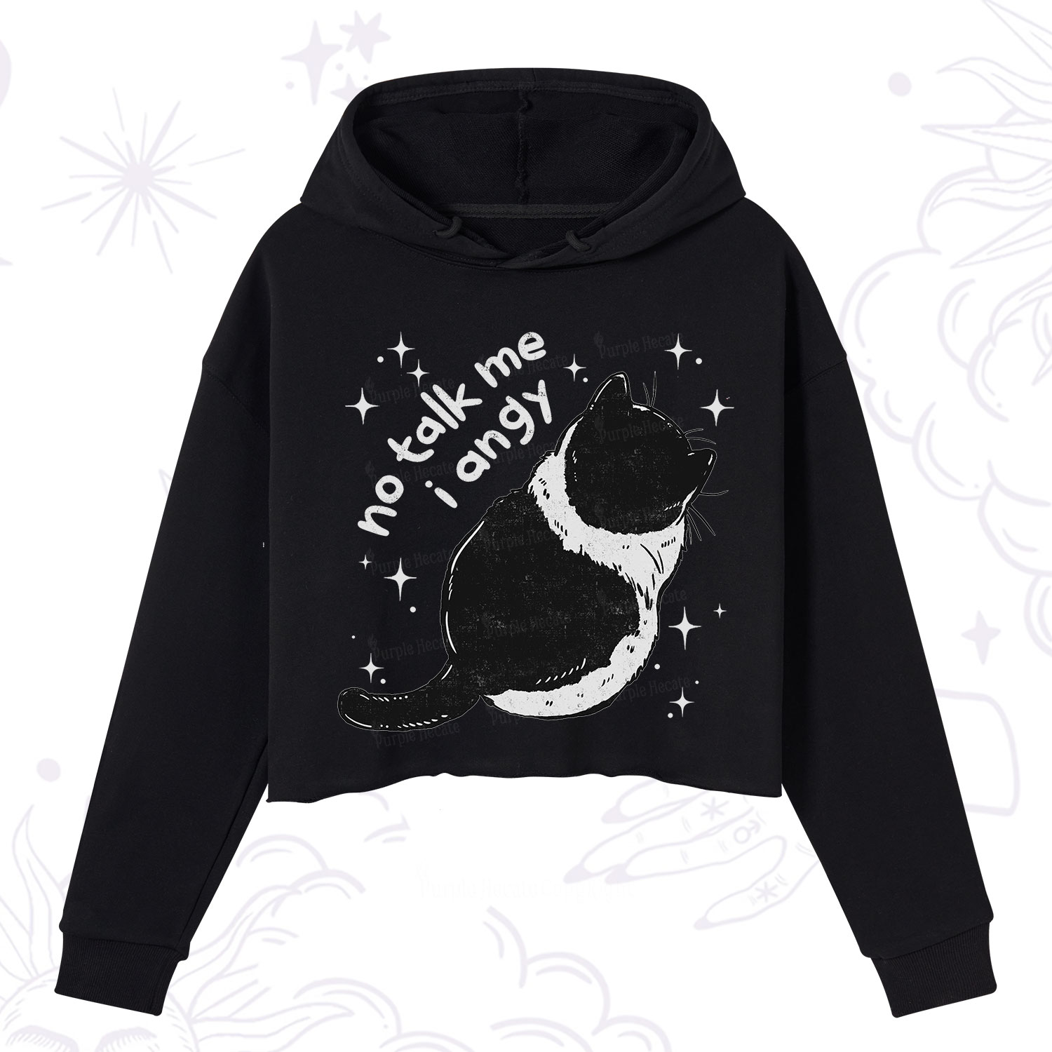 Purplehecate No Talk Me Im Angy Cat Crop Hoodie