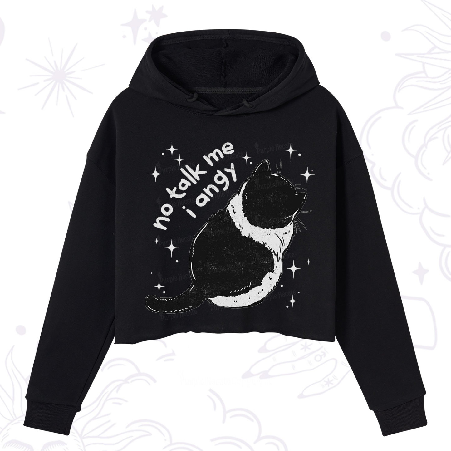 Purplehecate No Talk Me Im Angy Cat Crop Hoodie