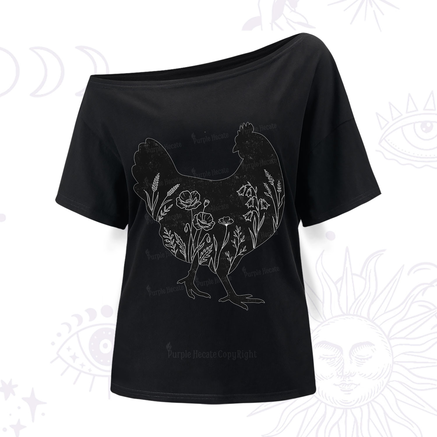 Purplehecate Floral Chicken One Shoulder T-Shirt