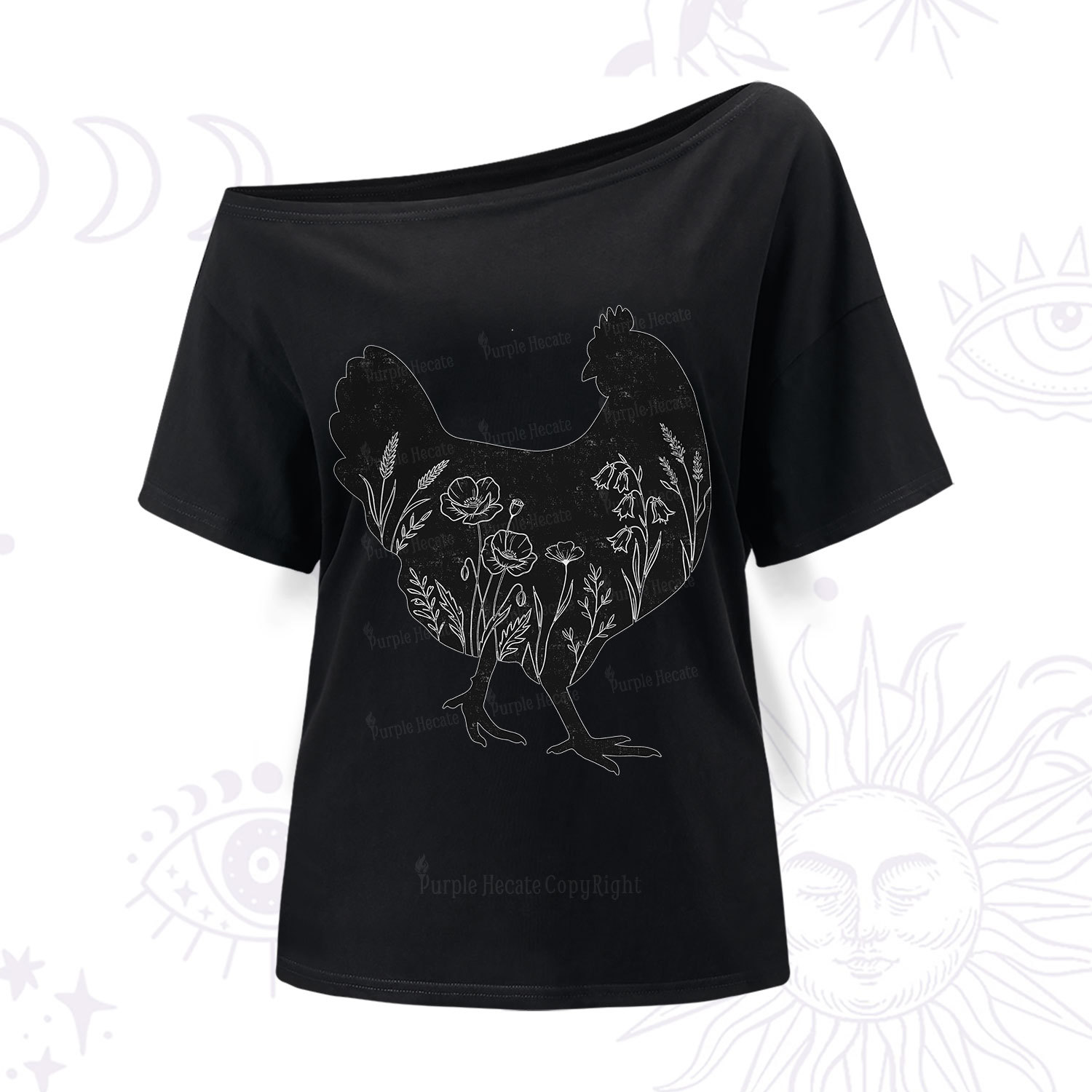 Purplehecate Floral Chicken One Shoulder T-Shir
