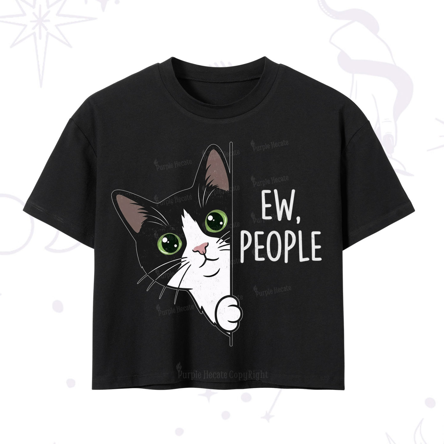 Purplehecate Funny Cat Ew People Crop T-Shirt