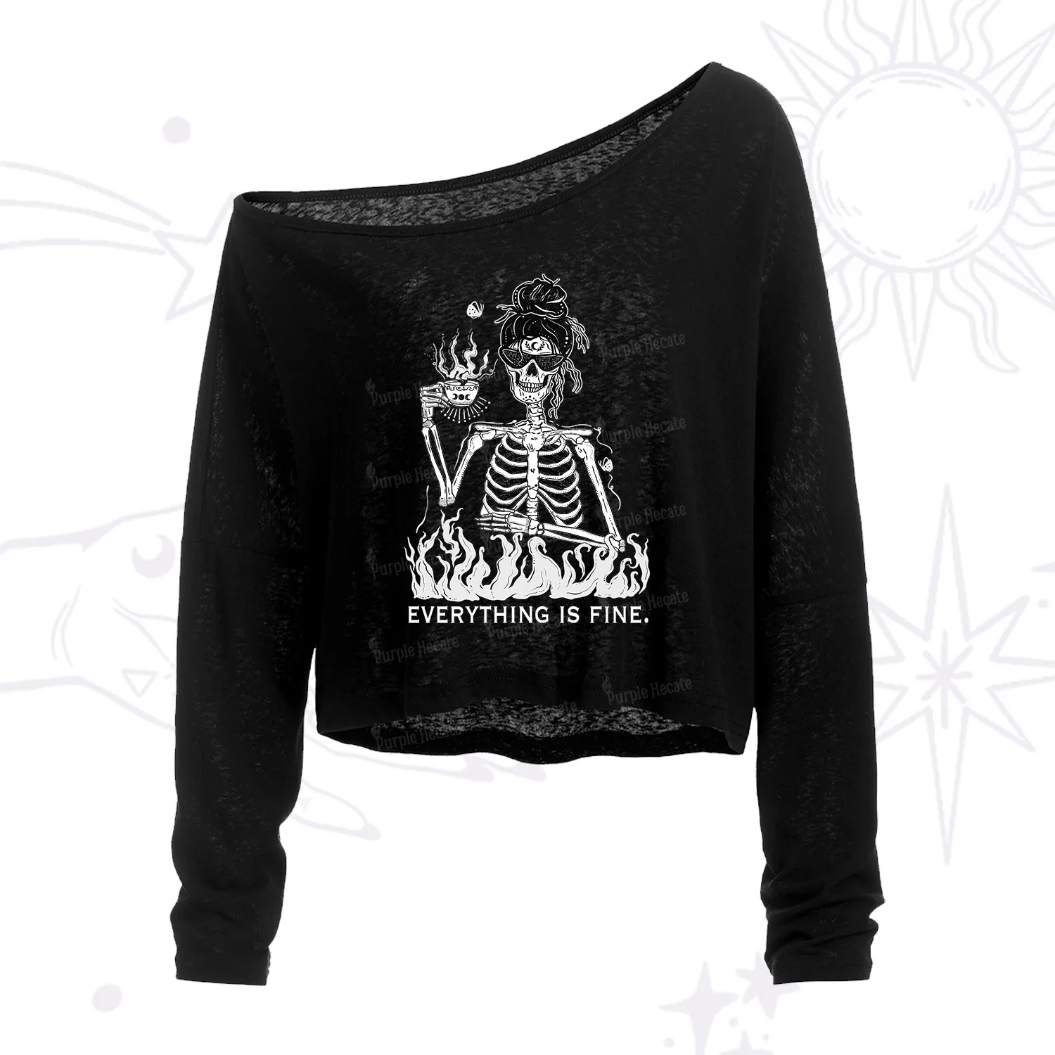 Purplehecate Everything Is Fine One Shoulder Crop Shirt