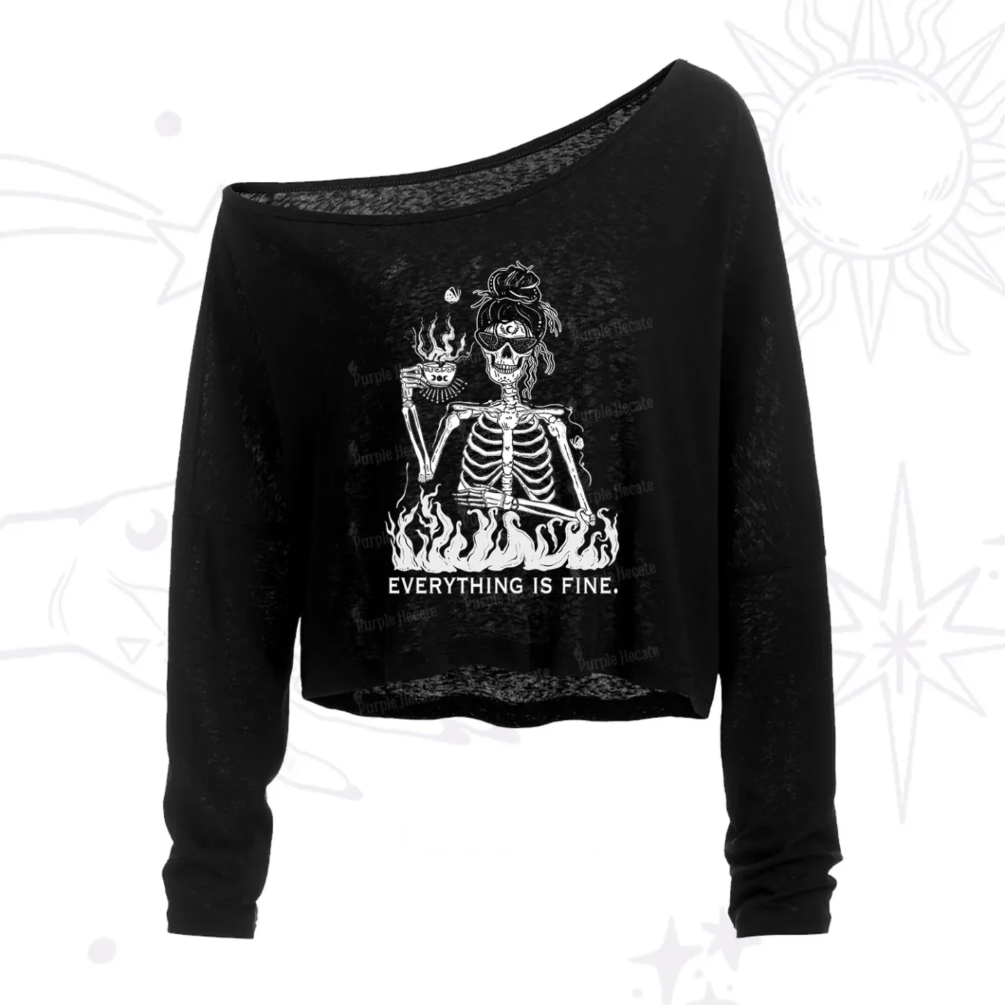 Purplehecate Everything Is Fine One Shoulder Crop Shirt