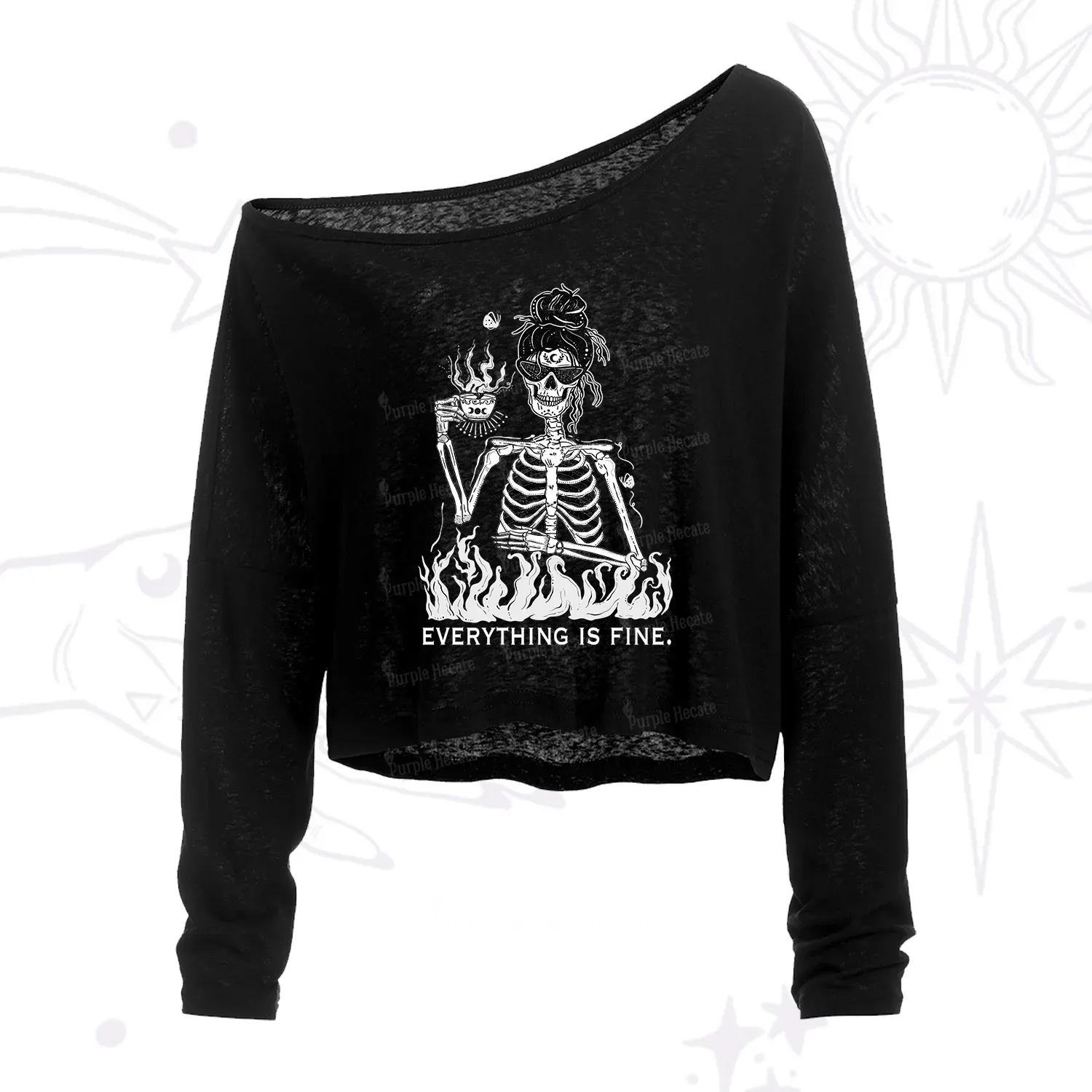 Purplehecate Everything Is Fine One Shoulder Crop Shirt
