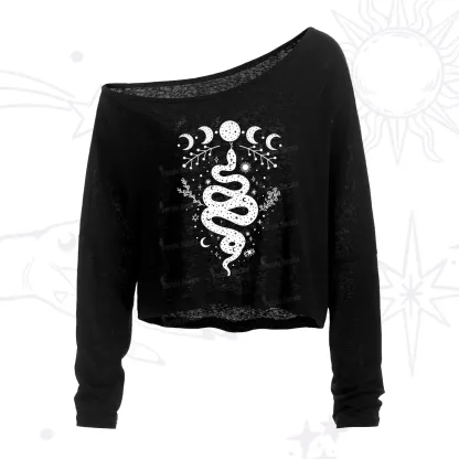 Purplehecate Snake And Moon Phase Comfort One Shoulder Crop Shirt