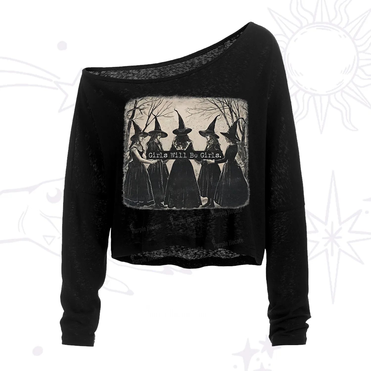 Purplehecate Girls Will Be Girls Witch One Shoulder Crop Shirt