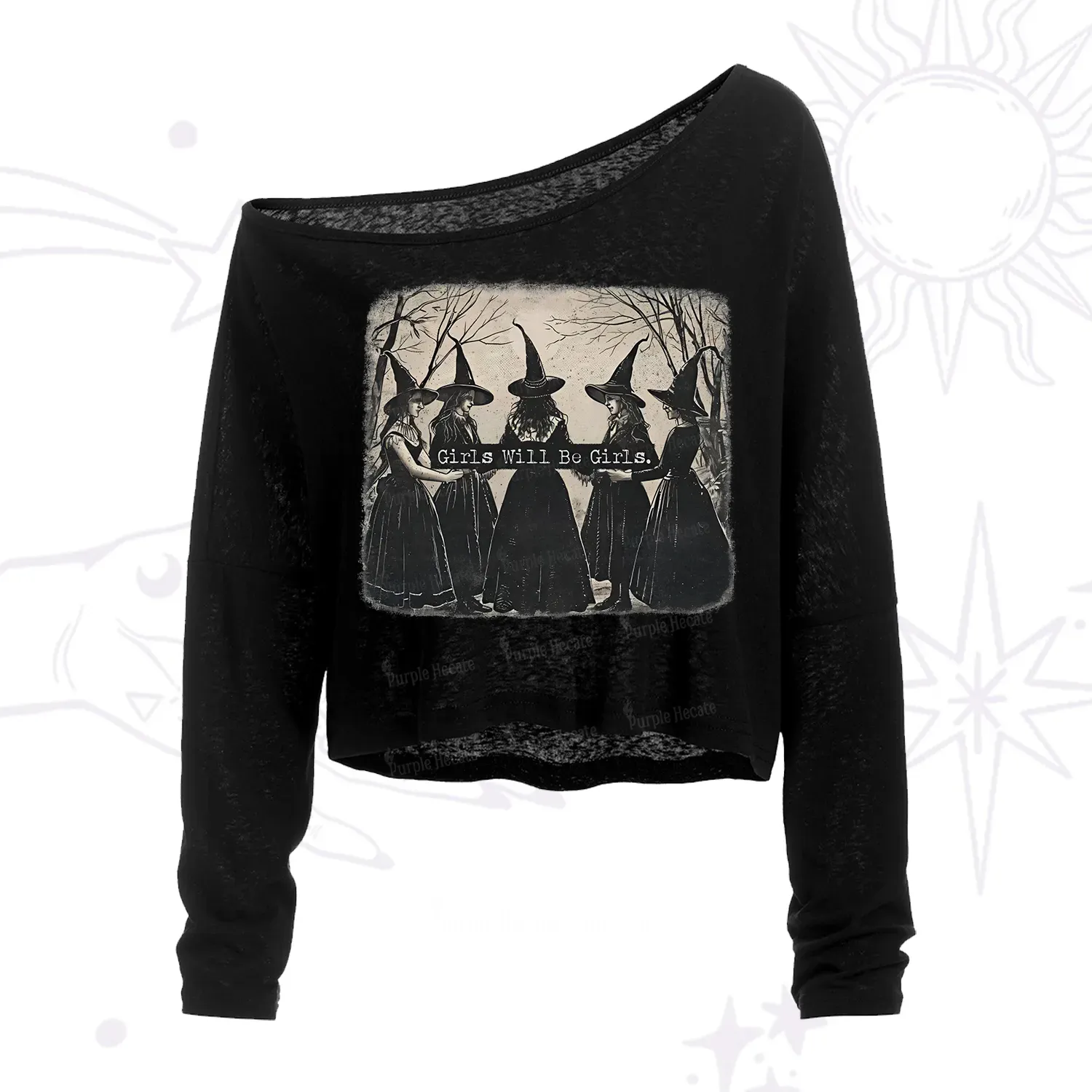 Purplehecate Girls Will Be Girls Witch One Shoulder Crop Shirt