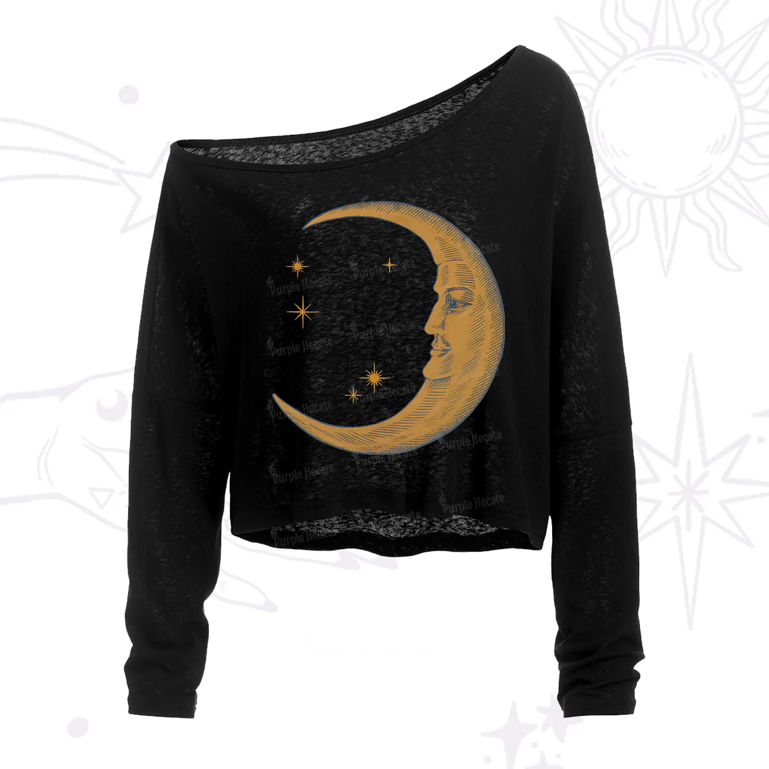 Purplehecate Celestial Moon One Shoulder Crop Shirt