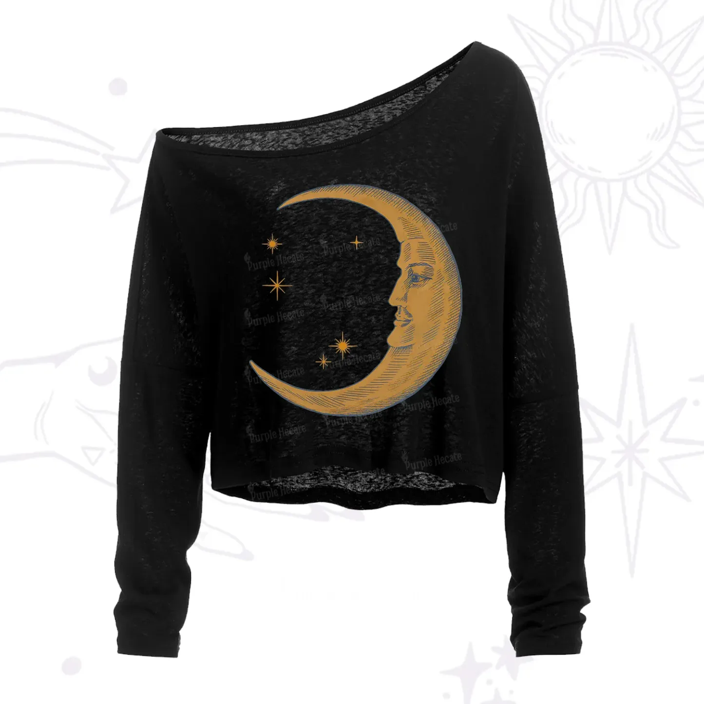 Purplehecate Celestial Moon One Shoulder Crop Shirt