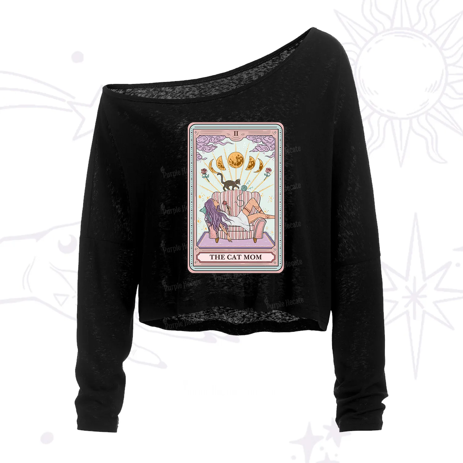 Purplehecate The Cat Mom Tarot One Shoulder Crop Shirt