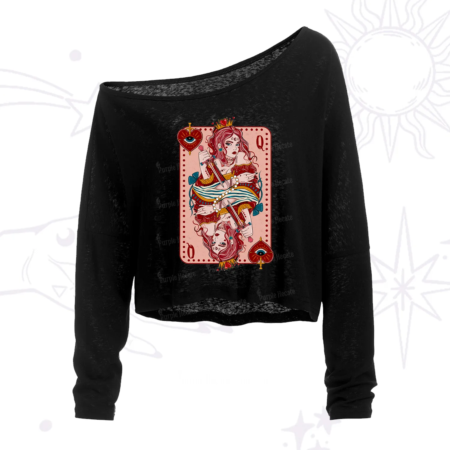 Purplehecate Queen of Hearts One Shoulder Crop Shirt